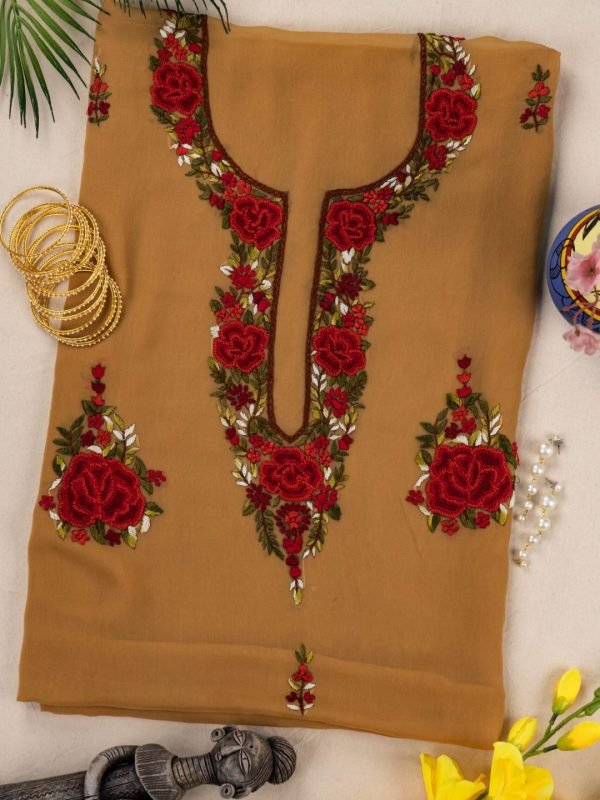 Elegant Hand Embroidered Georgette Unstitched Kurta by Adrika