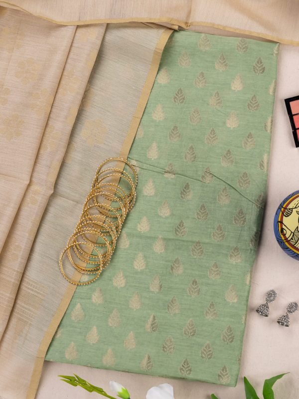 Adrika Banarasi Munga Silk Fern Green Colour Kurti & Munga Silk Tussar Colour Dupatta Unstitched 2 Piece Kurta Set