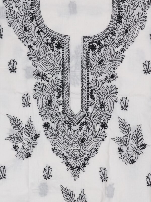 Beautiful Lucknow Chikankari Cotton White Unstitched 3-Piece Kurti Set by Adrika