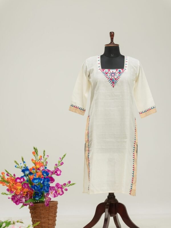 Adrika Mangalgiri Cotton Kurti with Hand Embroidery