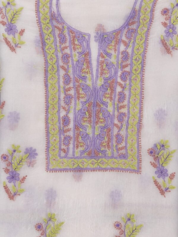 Handcrafted Lucknow Chikankari Organza Unstitched 2-Piece Kurti Set by Adrika