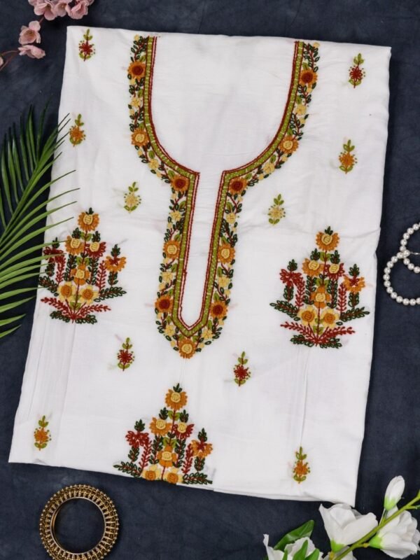Cotton Unstitched Kurta with Exquisite Hand Embroidery designs