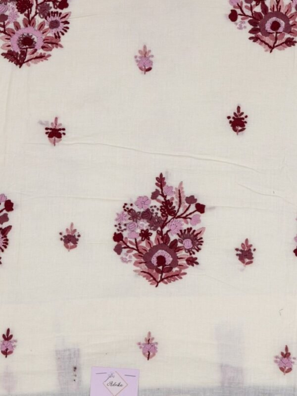 Unstitched Cotton Kurta with Hand Embroidery by Adrika
