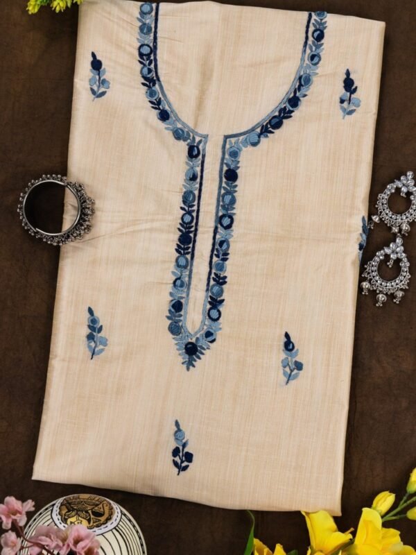 Adrika Unstitched Kurta with Intricate blue Thread Work