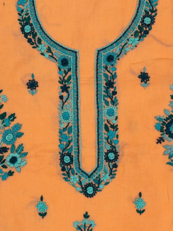 Artistic Adrika Different Shades Of Blue Thread Hand Embroidered Orangish Peach Kurta