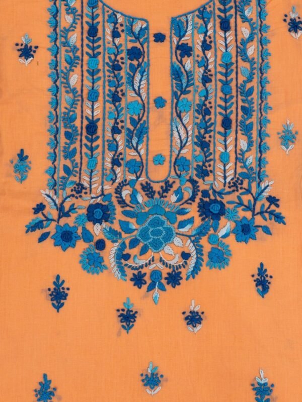 Adrika purple Hand Embroidered orange Unstitched Kurta set