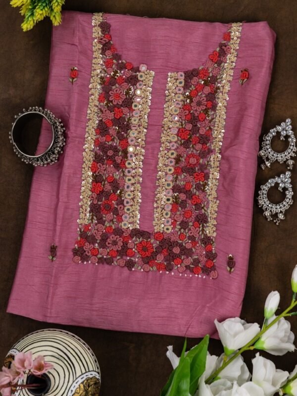 Adrika Multicoloured Thread Embroidered Onion Purple Dola Silk Kurta