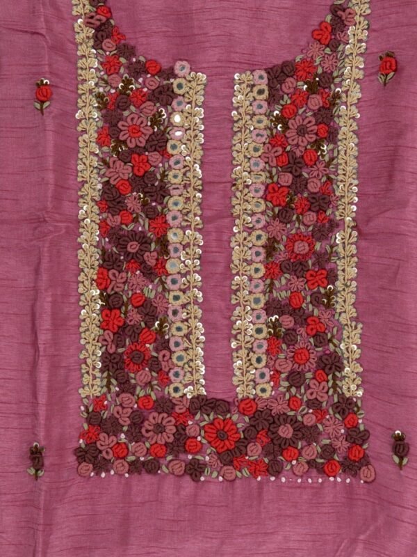 Hand Embroidered Onion Purple Dola Silk Kurta Set by Adrika