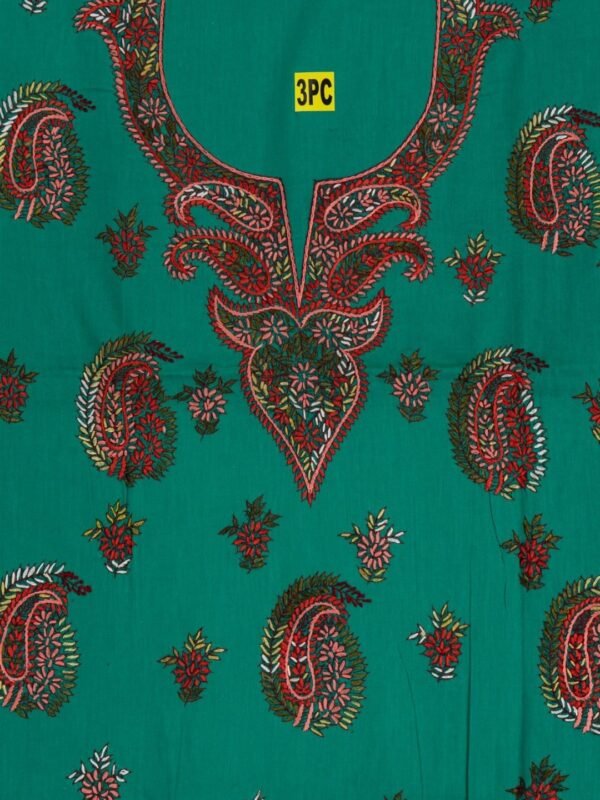 Hand Embroidered Green Cotton Kurta Set by Adrika