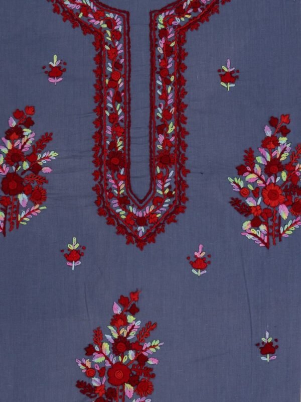 Hand Embroidered Grey Cotton Kurta Set by Adrika