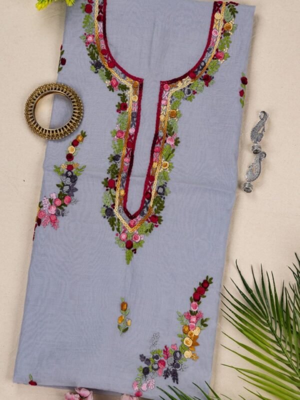 Adrika Grey Cotton Chanderi Kurta with Multicoloured Hand Embroidery
