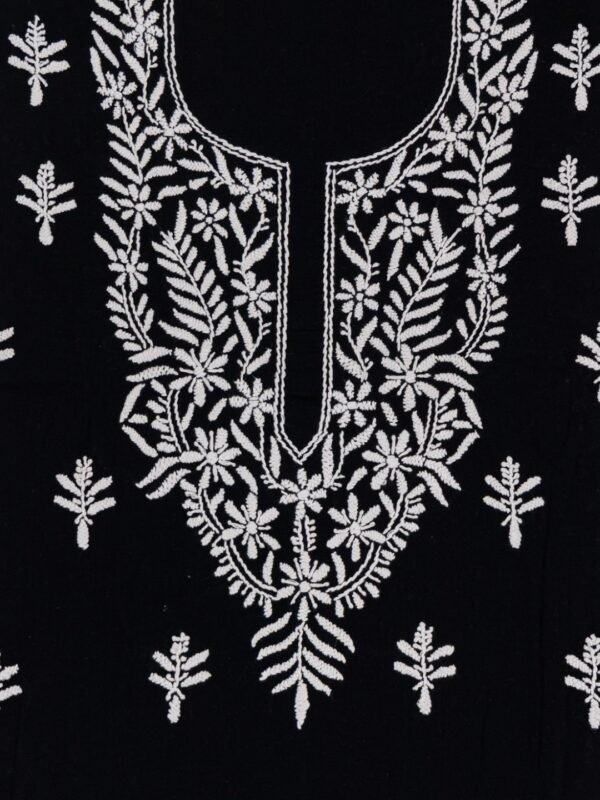 Adrika Hand Embroidered Black Cotton Unstitched Kurta Set