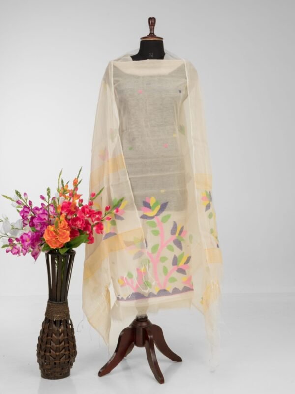 Elegant Handloom Cotton Dhakai Jamdani Kurti & Dupatta Set by Adrika