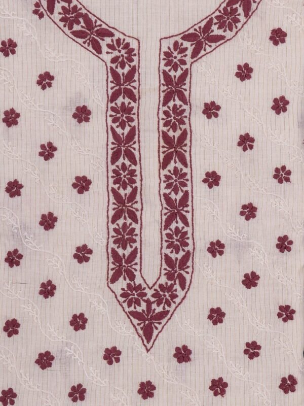 Premium Off White Mangalgiri Cotton Lucknow Chikankari Unstitched Kurti Set by Adrika