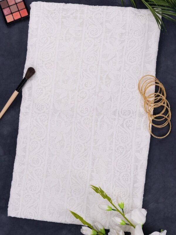 Adrika's Lucknow Chikankari White Kota Cotton Unstitched Kurti
