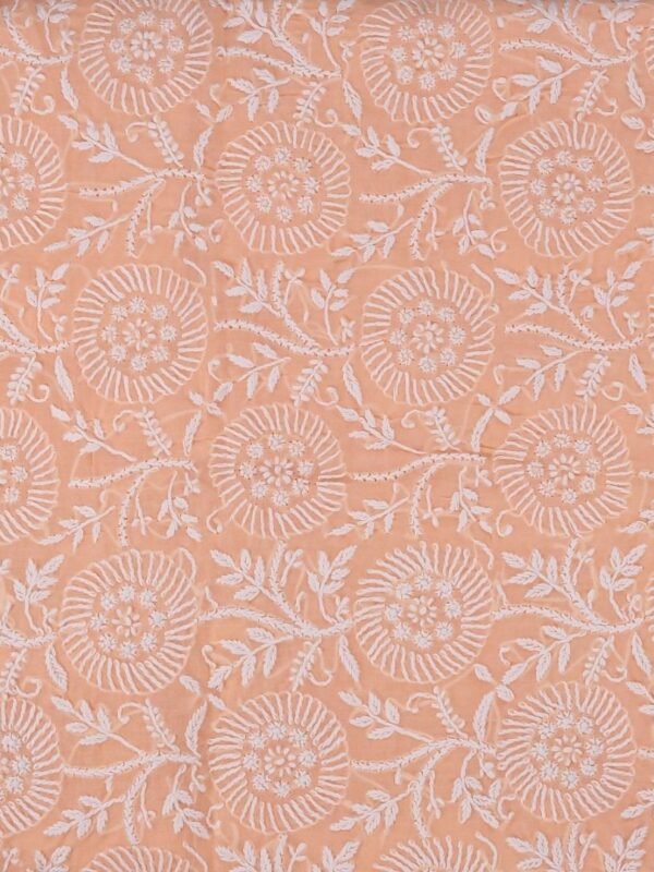Hand-embroidered premium Lucknow Chikankari Peach Cotton Unstitched 3-Piece Kurti Set by Adrika