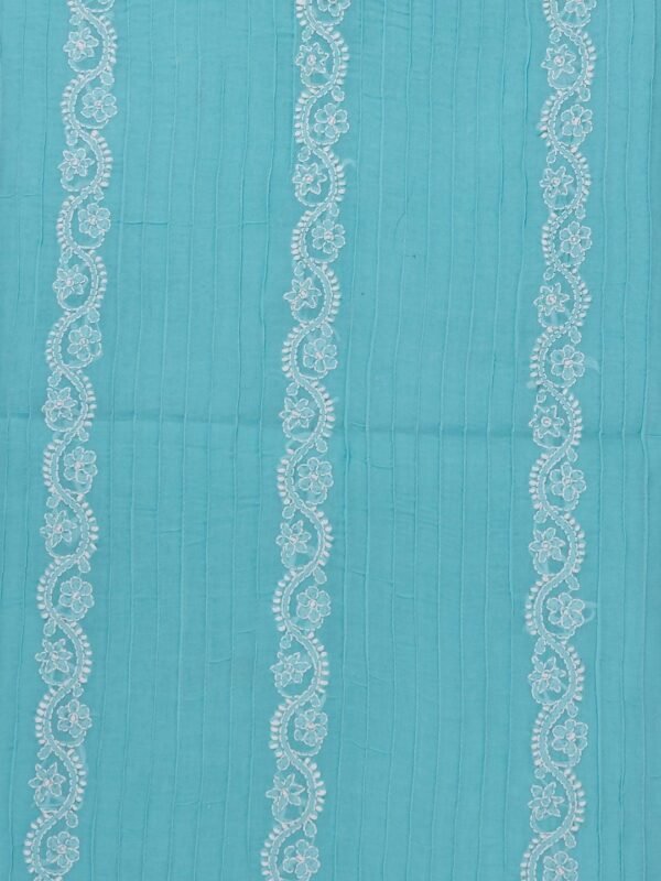 Beautiful Lucknow Chikankari Turquoise Blue Cotton Unstitched 3-Piece Kurti Set by Adrika