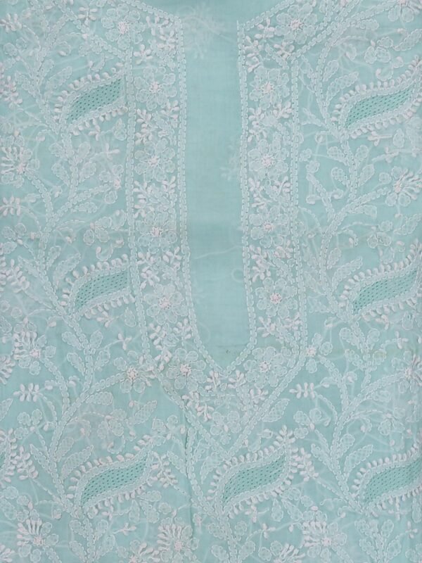 Adrika's premium Lucknow Chikankari Fern Green Cotton Unstitched 3-Piece Kurti Set