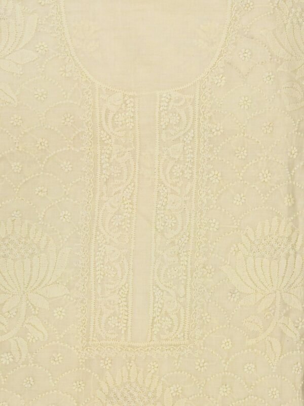 Handcrafted Lucknow Chikankari Crayola Lemon Yellow Mangalgiri Cotton Unstitched 2-Piece Kurti Set by Adrika