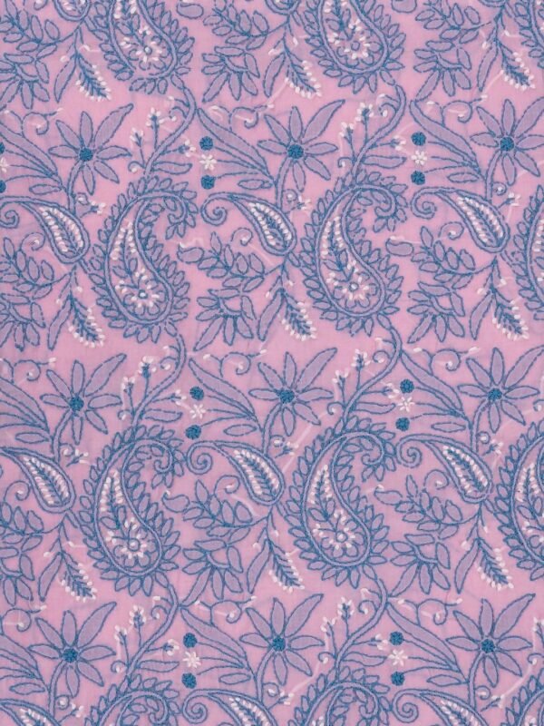 Exquisite Lucknow Chikankari Pink Cotton Unstitched 3-Piece Kurti Set by Adrika