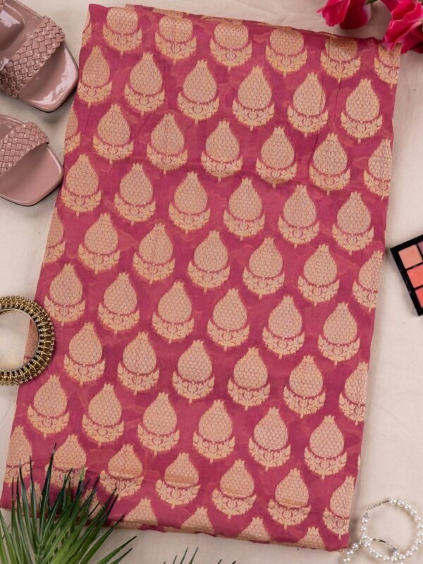 Adrika's Pure Handloom Banarasi Chiffon Rose Pink Kurti & Dupatta Set with Zari Work