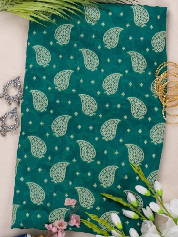 Adrika's Banarasi Chiffon Rama Green Kurti & Dupatta Set with Zari Work