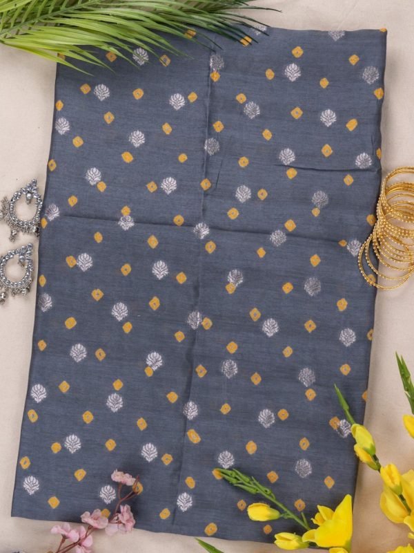 Adrika's Banarasi Chiniya Silk Bandhani Grey Unstitched Kurti with Silver Zari Work