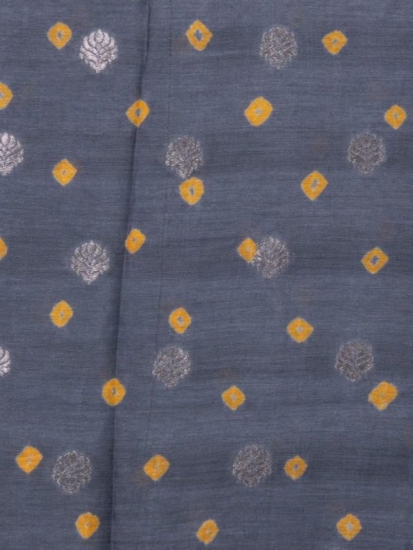 Banarasi Chiniya Silk Bandhani Grey Unstitched Kurti with Silver Zari Work
