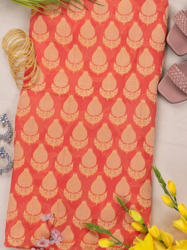 Adrika's Pure Handloom Banarasi Chiffon Neon Orange Kurti & Dupatta Set with Zari Work