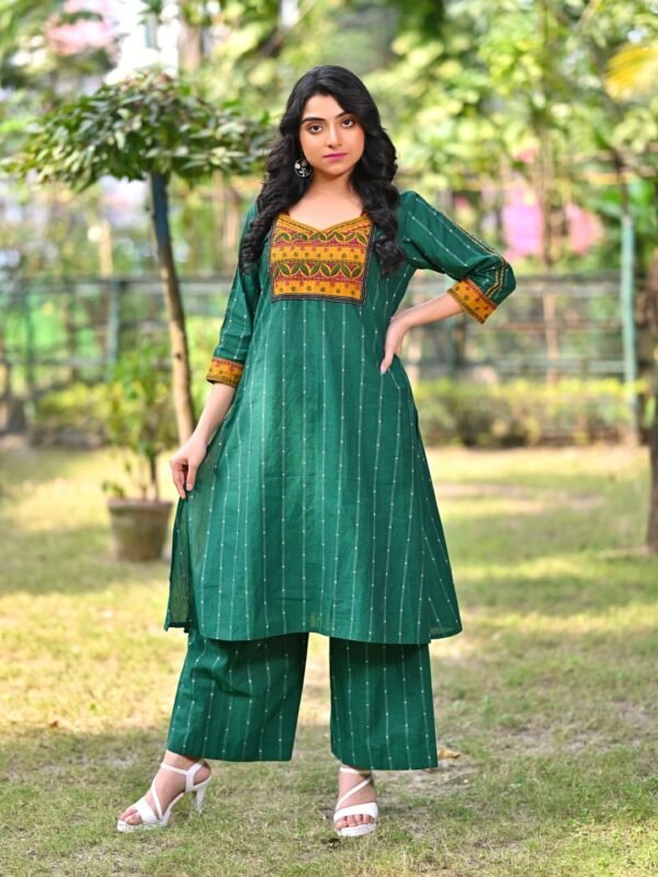 Elegant Hand Embroidered Khadi Cotton 2 Pc Kurti Set by Adrika