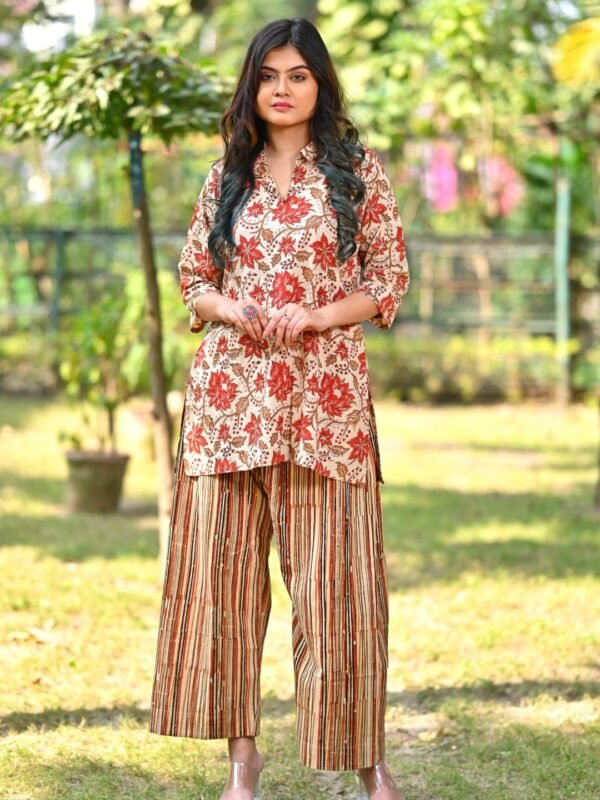 Elegant Hand Block Printed Cotton Co-Ord Set by Adrika