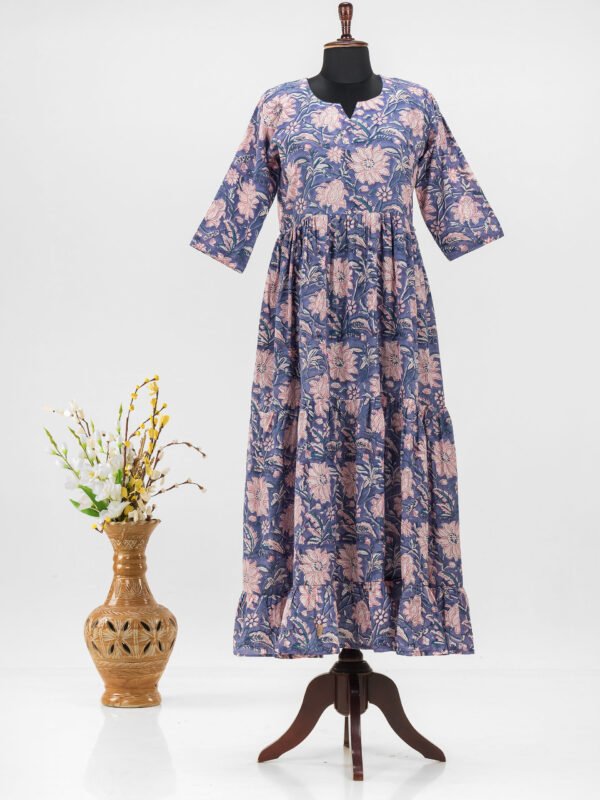 Adrika’s Blue Cotton Hand-Block Long Dress