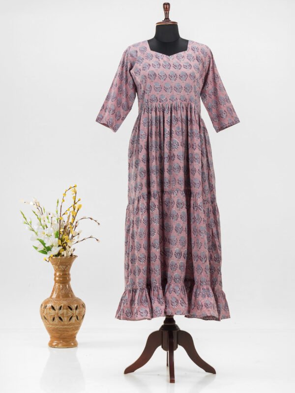 Adrika’s Pastel Purple Cotton Hand-Block Long Dress