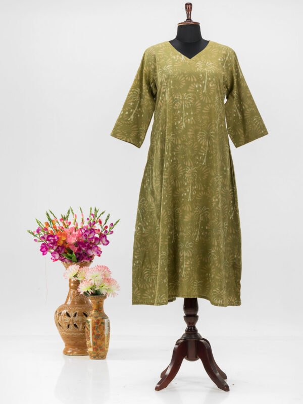 Adrika’s Olive Green Dabu Cotton Long Dress