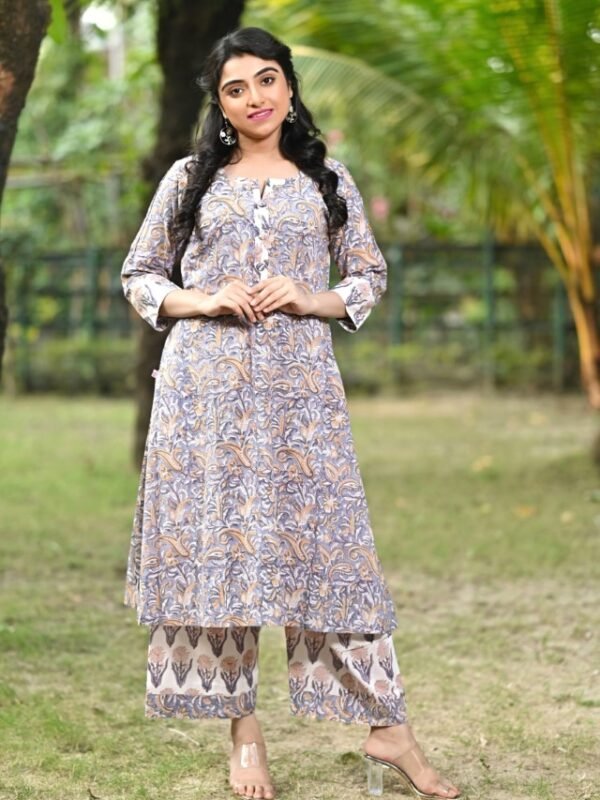Pure cotton kurti set adorned with artisanal block printing