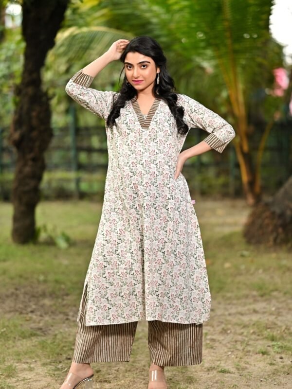 Handcrafted block print cotton kurti and pants set