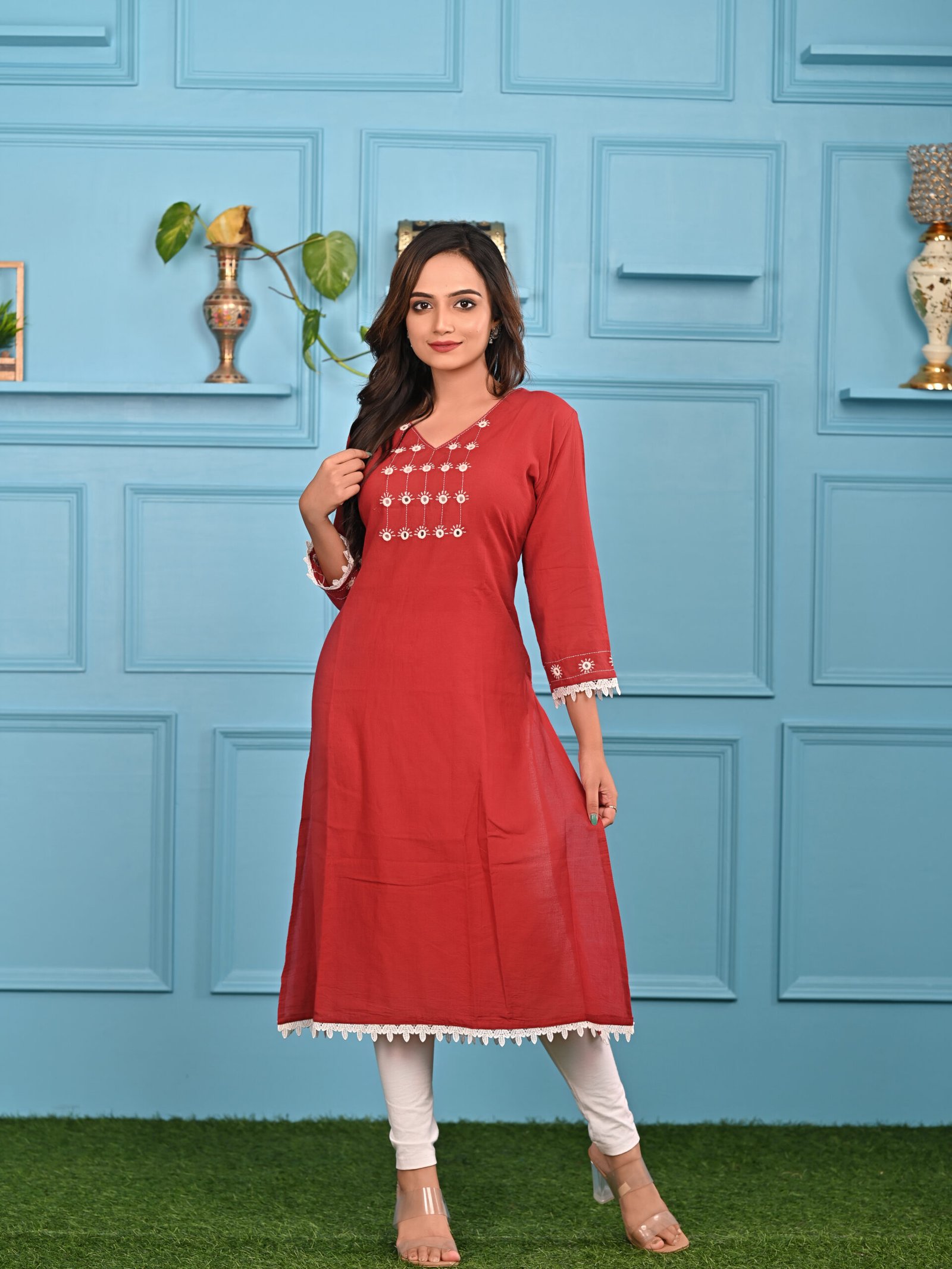 Adrika’s Maroon Handloom Cotton Hand Embroidered Kurti