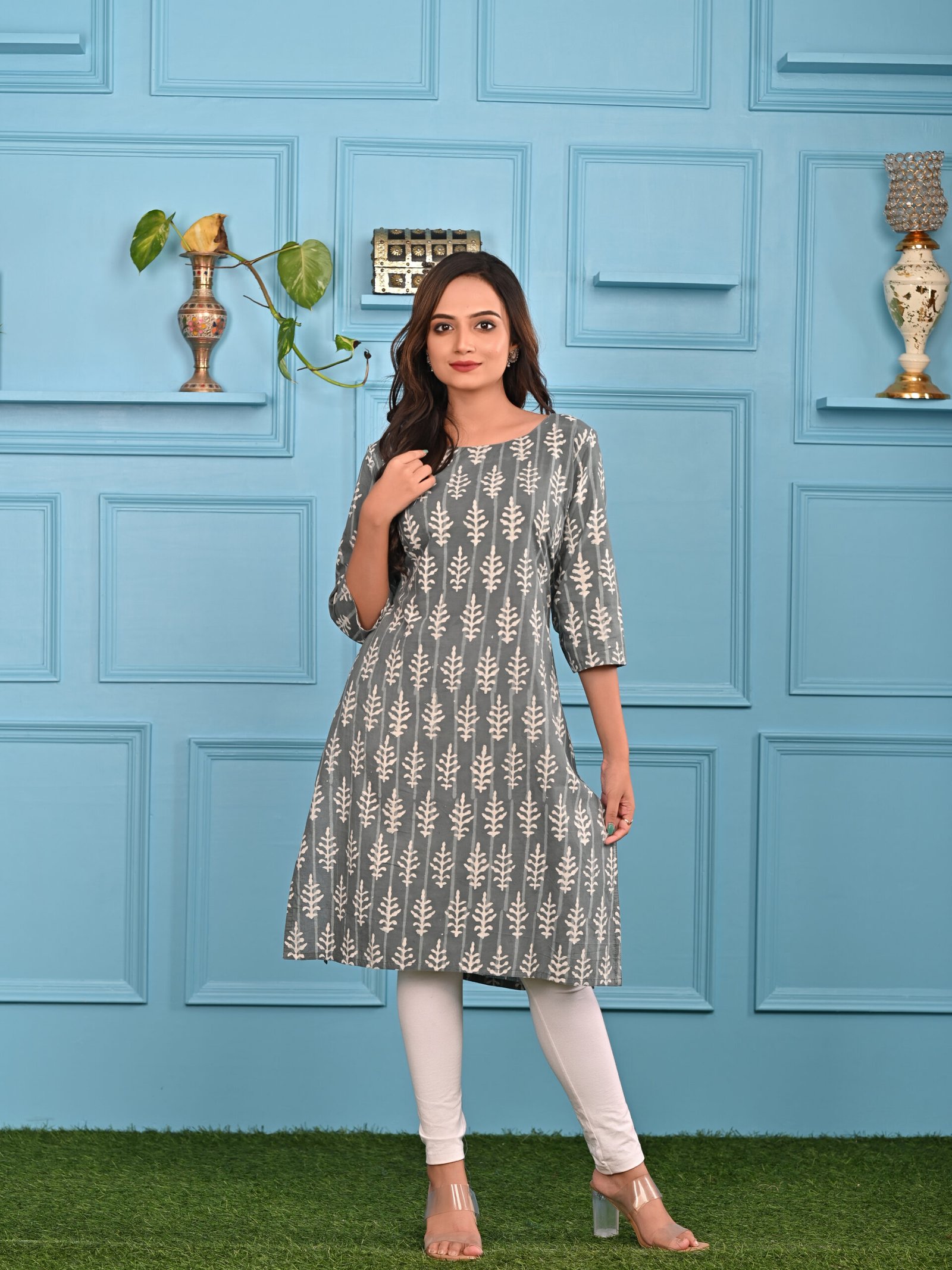 Adrika’s Grey Pure Hand Block Cotton Kurti