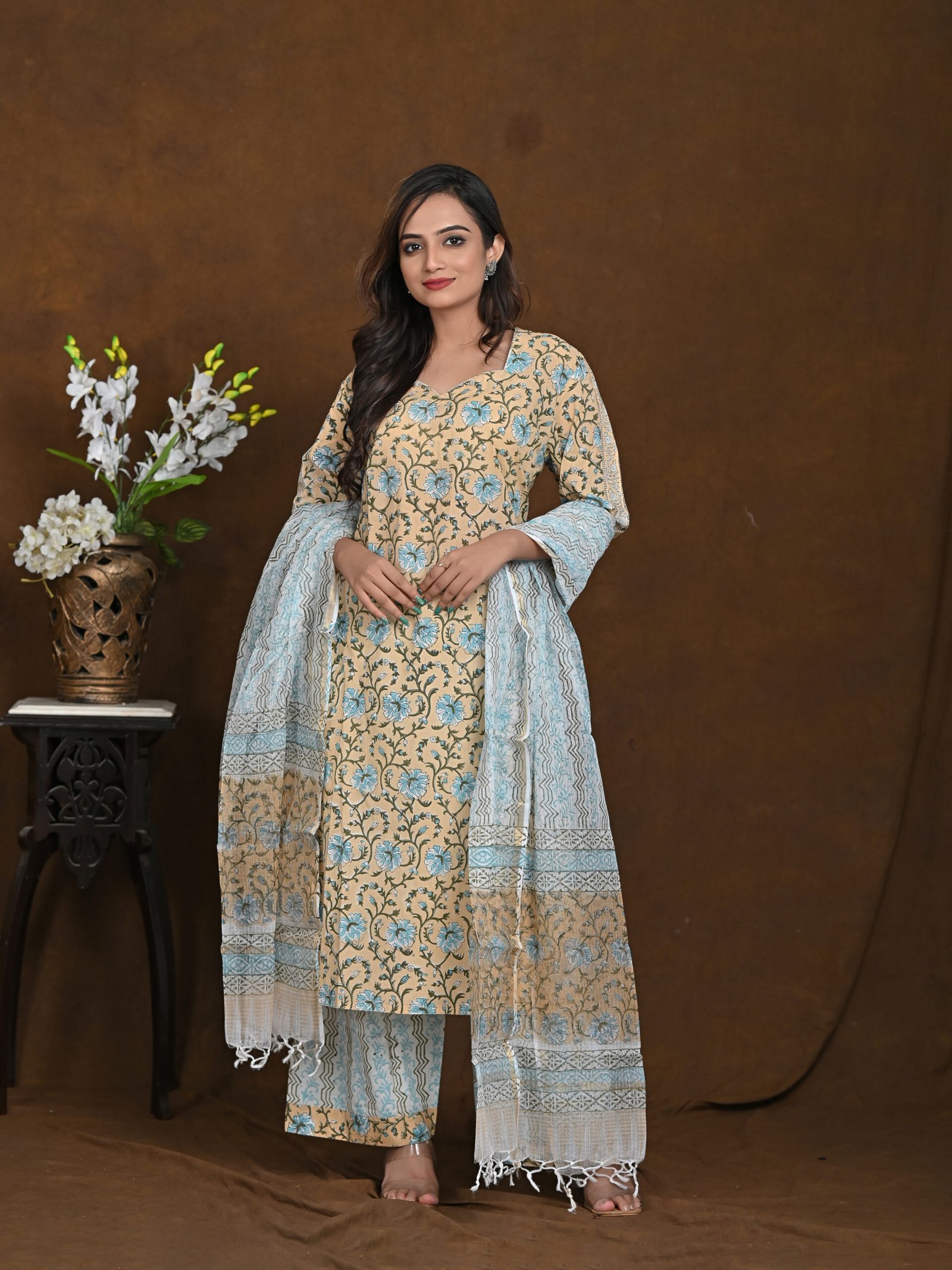 Adrika’s Pure Hand Block Cotton 3 Pc Kurti Set