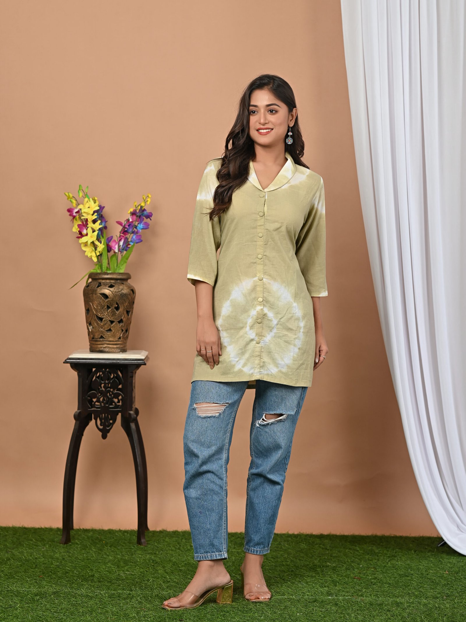 Adrika’s Greenish Grey Tie & Dye Top