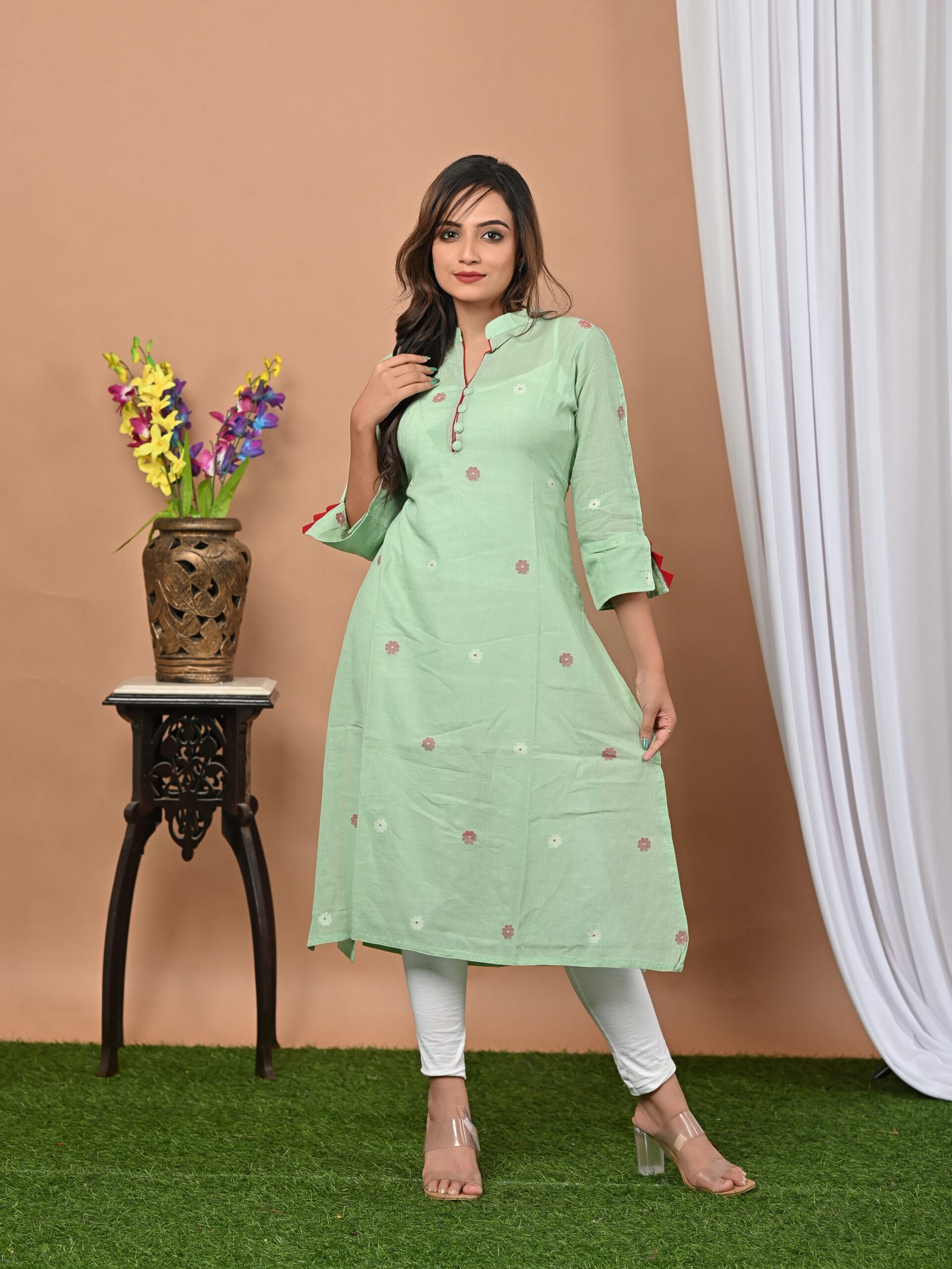 Adrika’s Light Green Handloom Cotton Jamdani Kurti