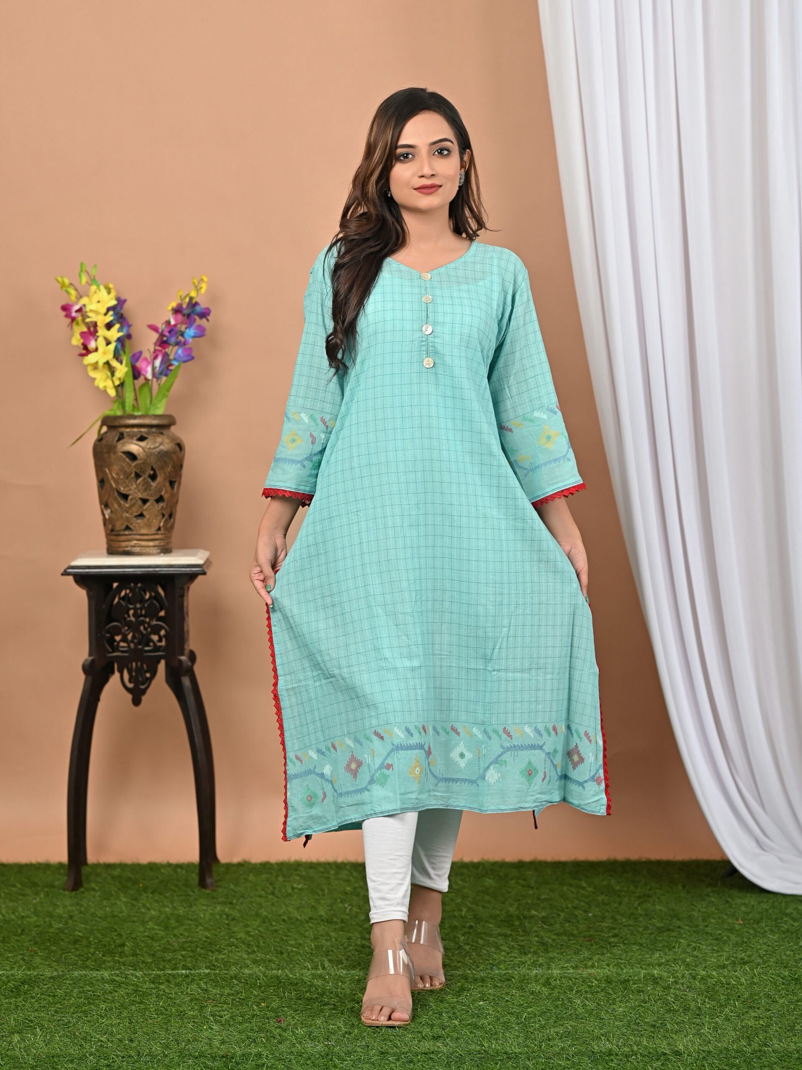 Adrika’s  Sky Blue Handloom Cotton Jamdani Kurti