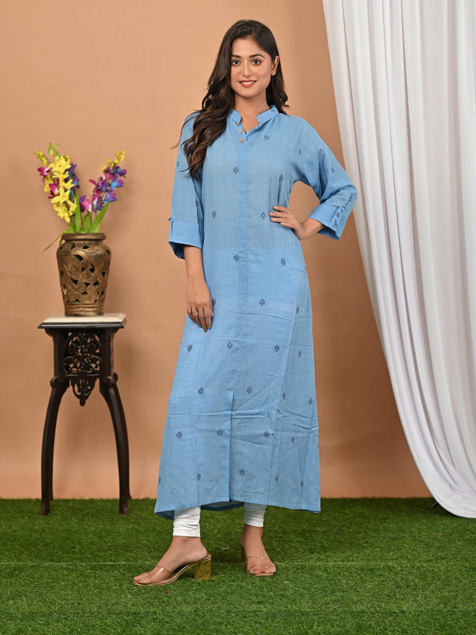 Adrika’s Sky Blue Handloom Cotton Jamdani Kurti