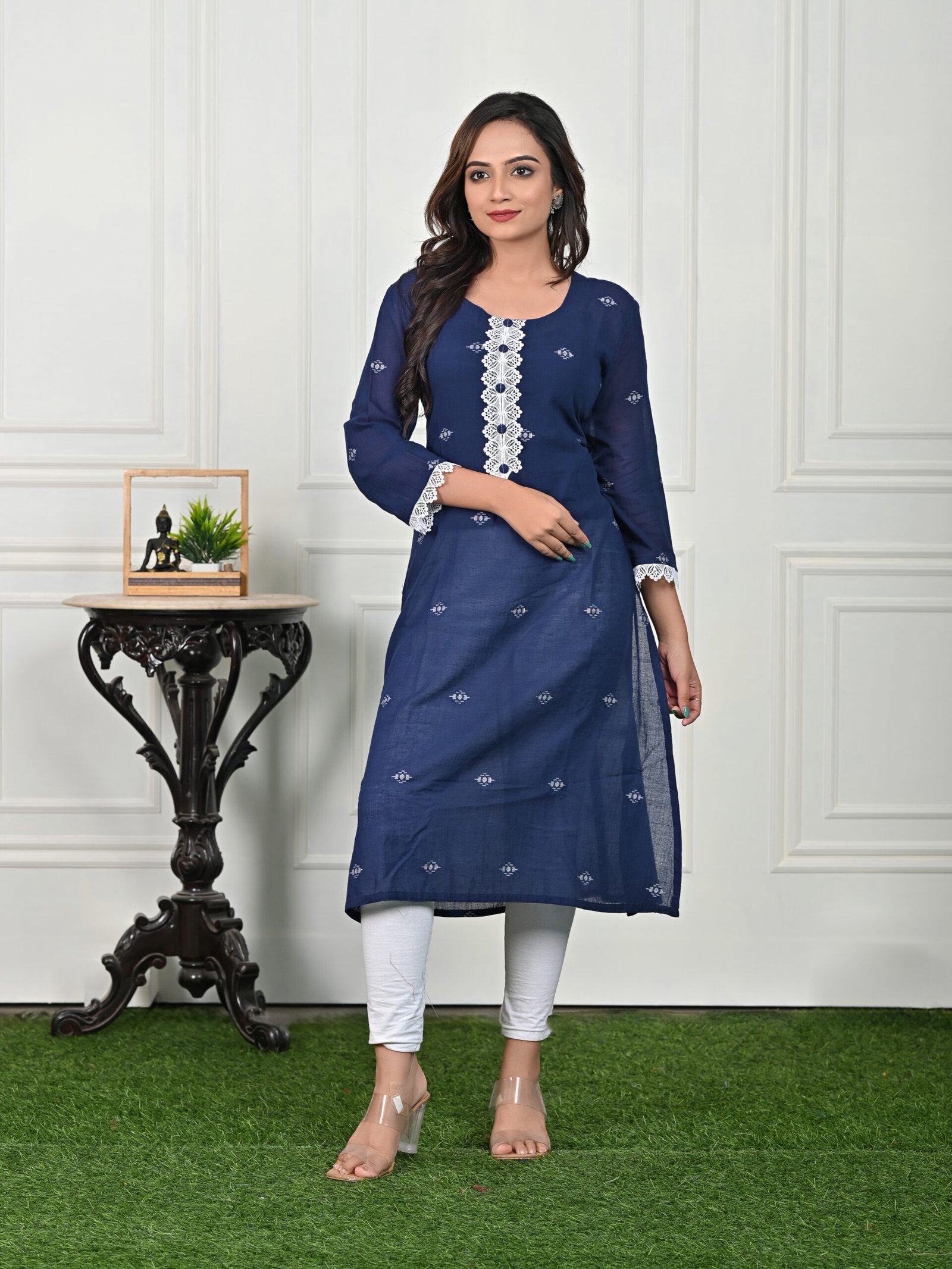 Adrika’s Navy Blue Handloom Cotton Jamdani Kurti