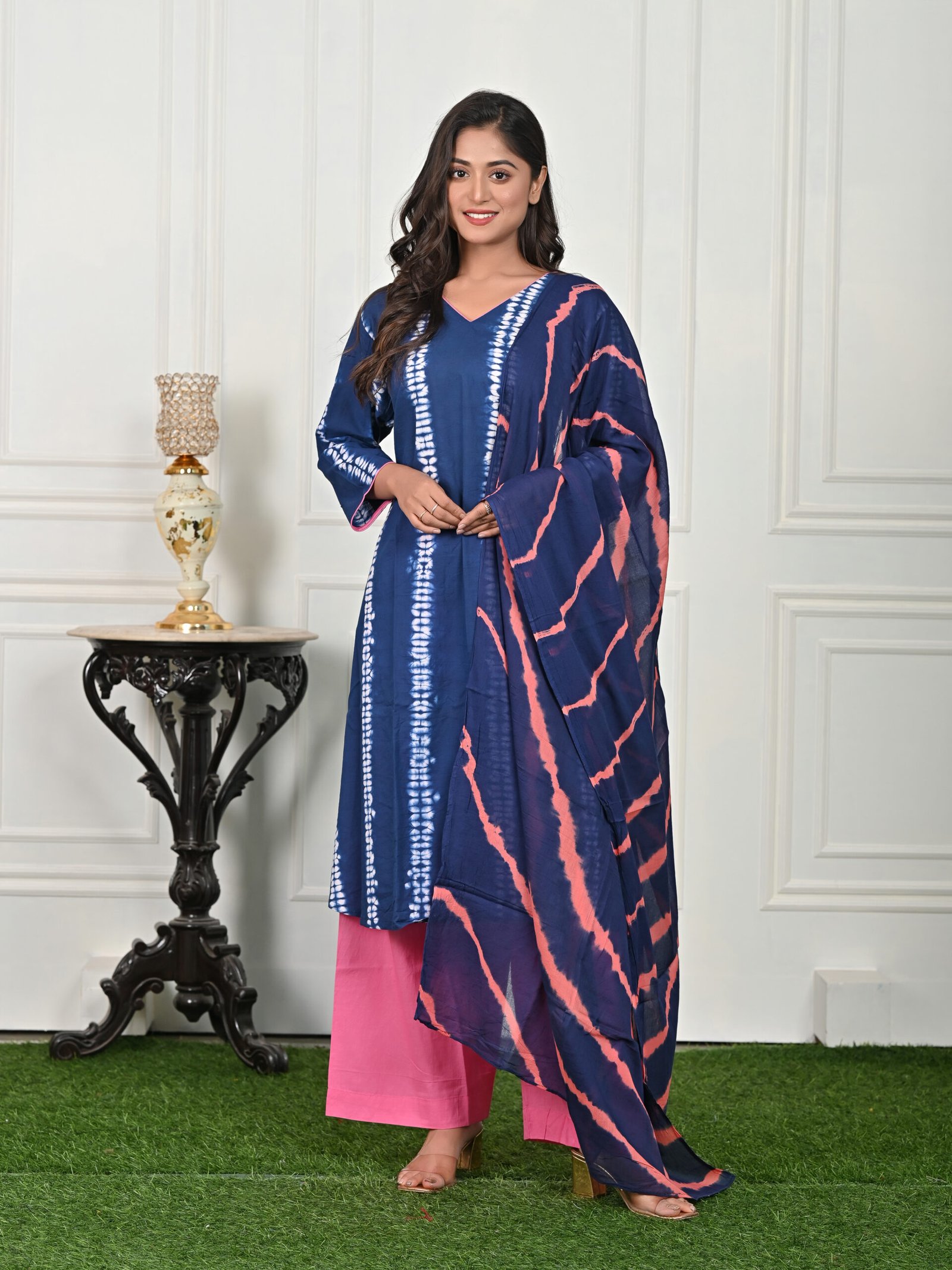 Adrika’s Blue & Pink Pure Shibori Kurti Set