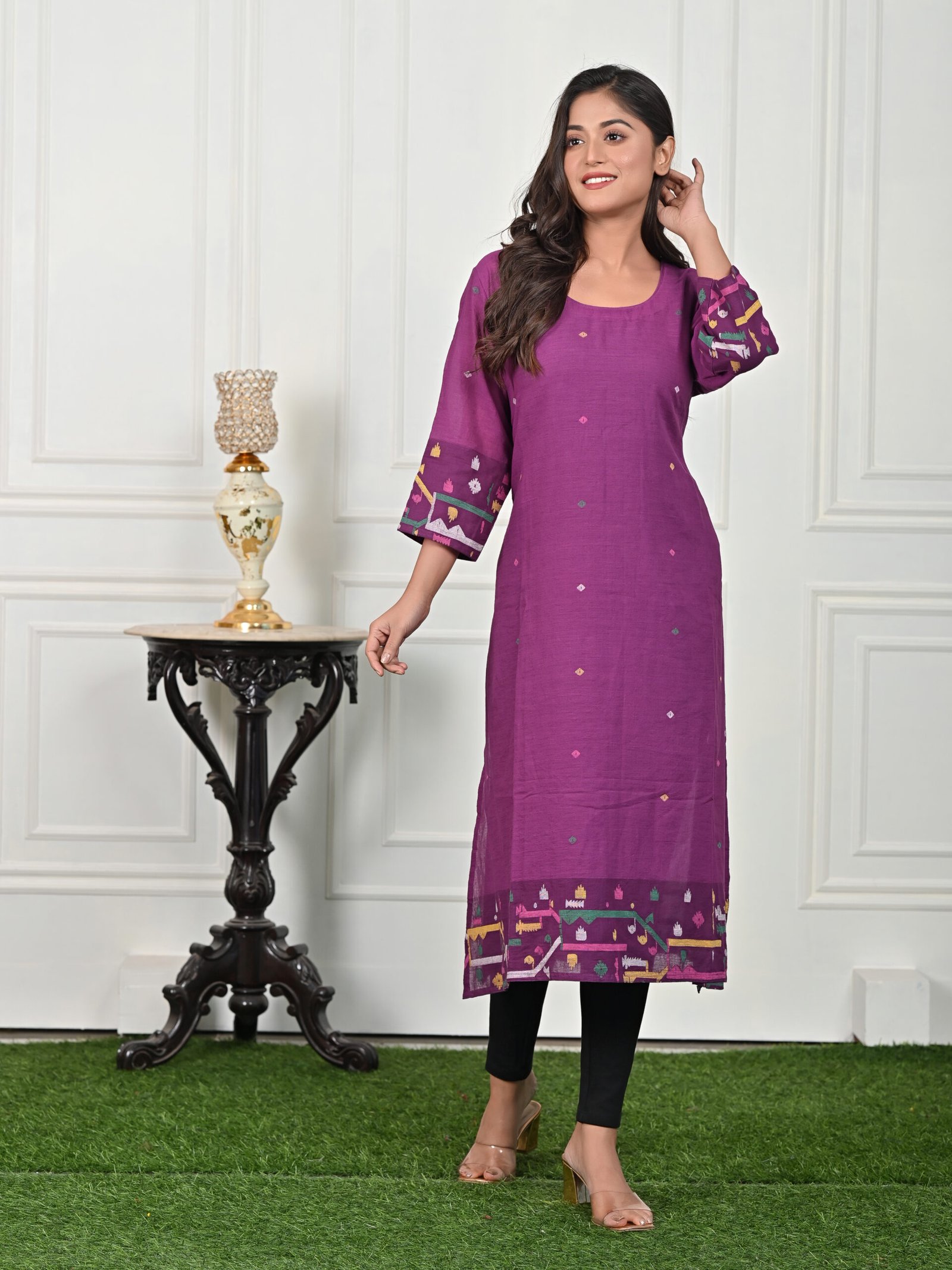 Adrika’s Magenta Handloom Cotton Jamdani Kurti
