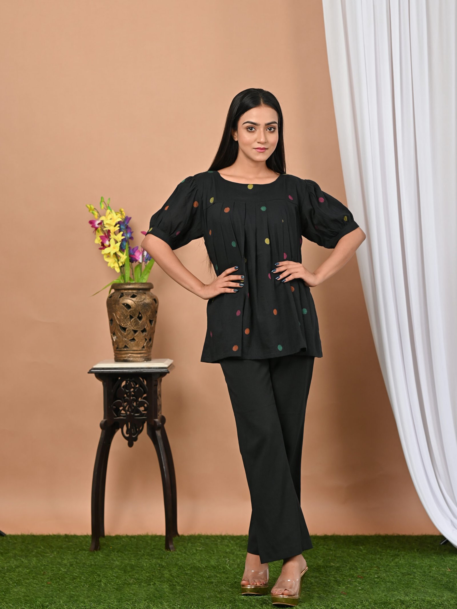 Adrika’s Black Handloom Cotton Jamdani Top