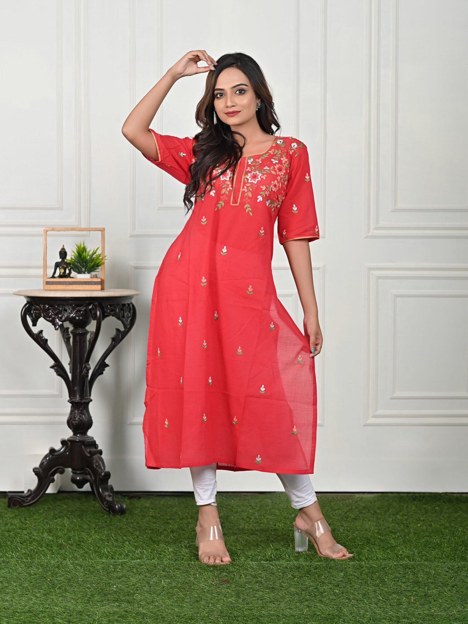 Adrika’s Red Handloom Cotton Kurti
