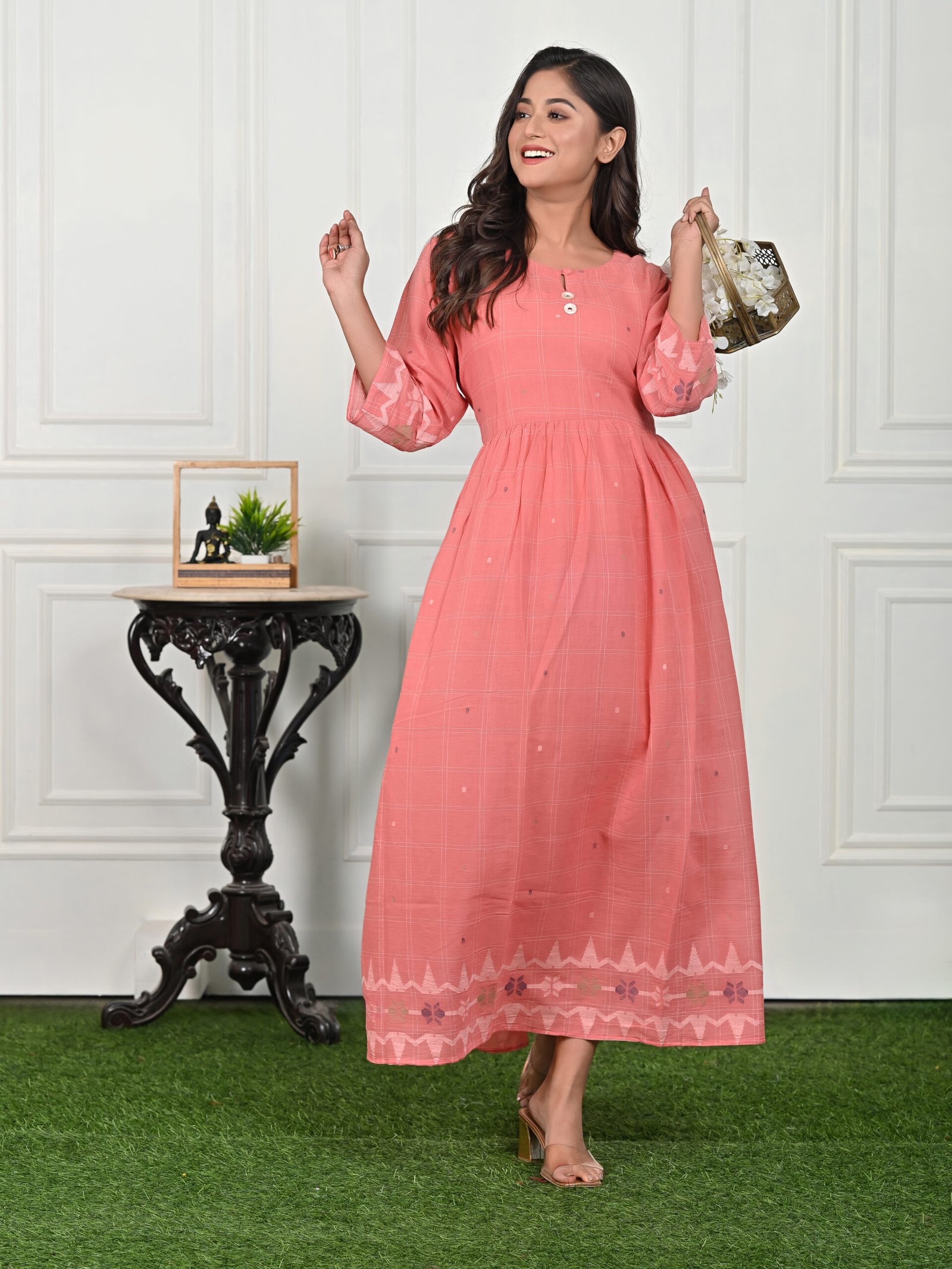 Adrika’s Handloom Cotton Jamdani Long Dress