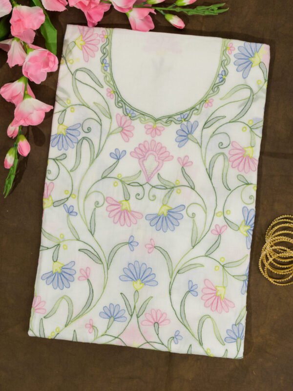 Adrika’s White Pure Cotton Unstitched Shadow Work kurti